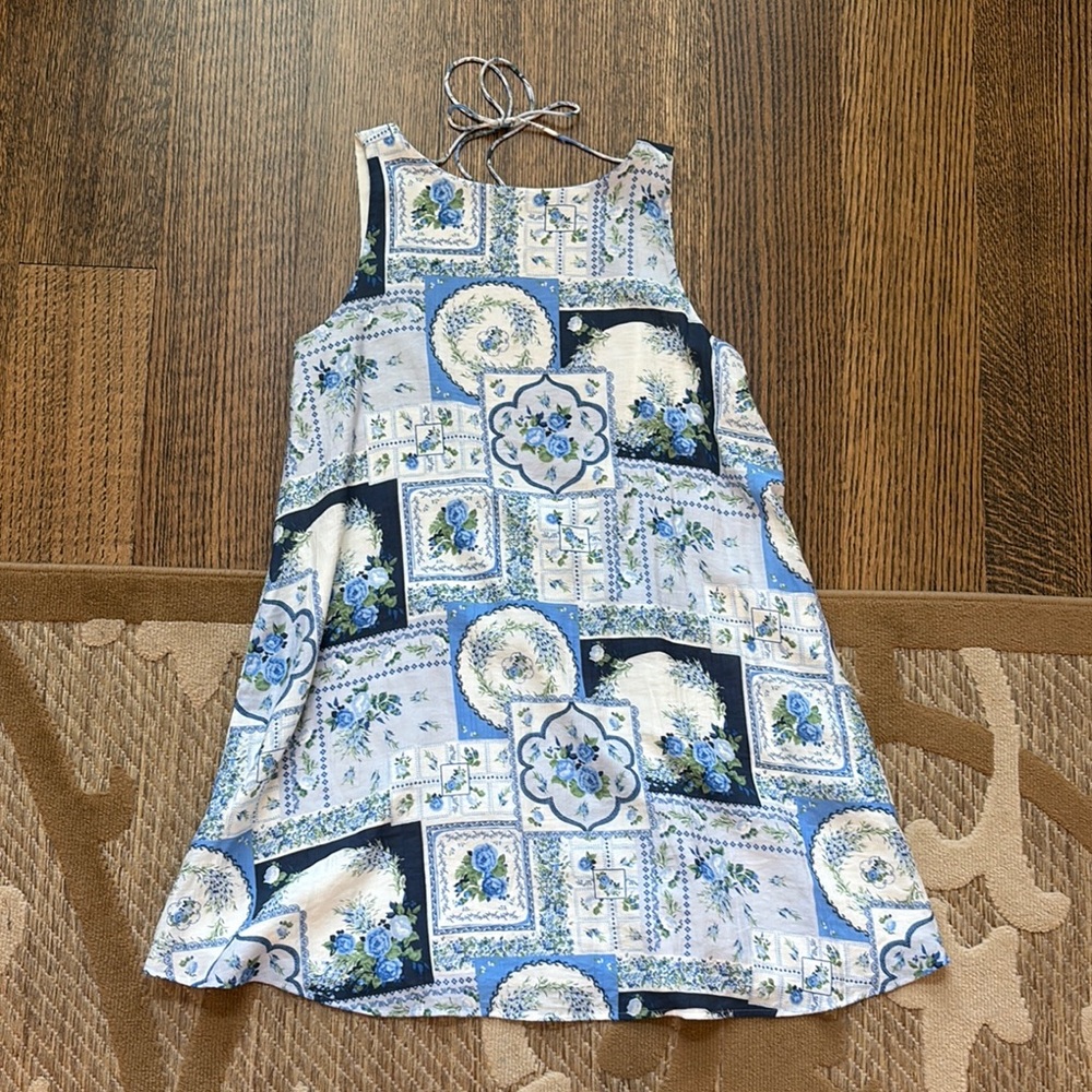 Abercrombie & Fitch Blue Patterned Low Back Mini Dress